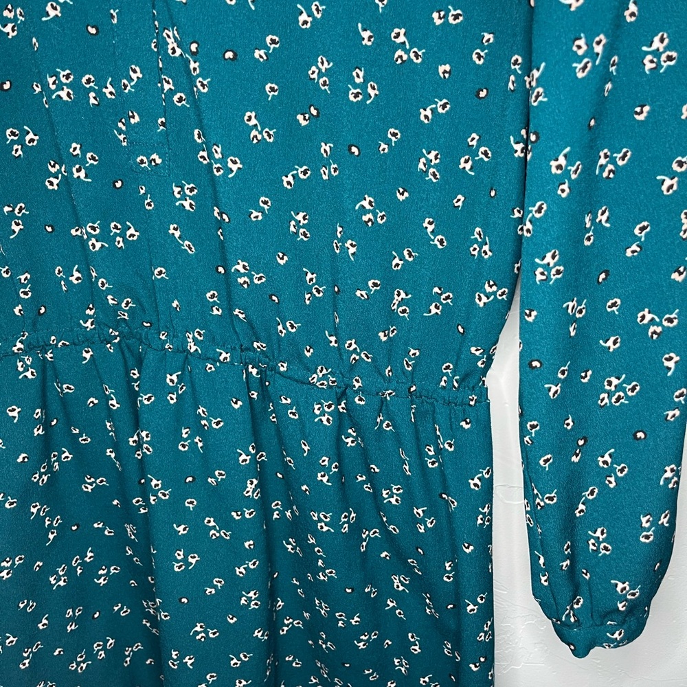 LOFT Teal Floral Long Sleeve‎ Mini Dress Medium Petite - Picture 3 of 7